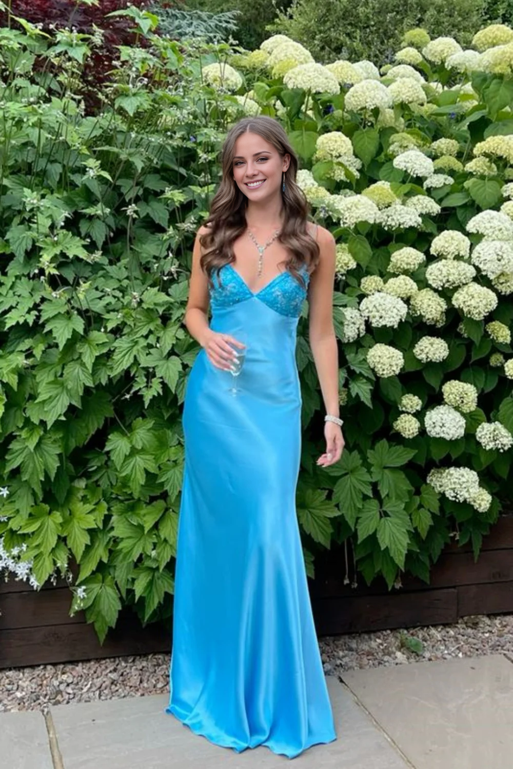 Blue A-Line V-Neck Beaded Dress - Chloe Dress