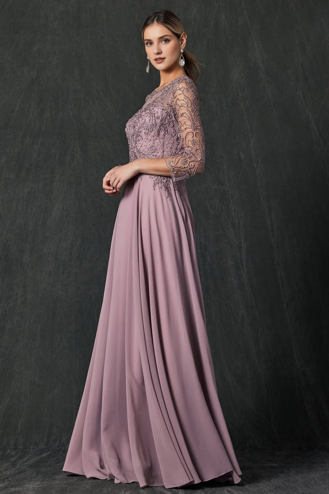 Chiffon Long Sleeve Embroidered Dress - Chloe Dress
