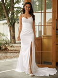 Sheath V-Neck Lace Sleeveless Train Wedding Dress - Chloe Dress