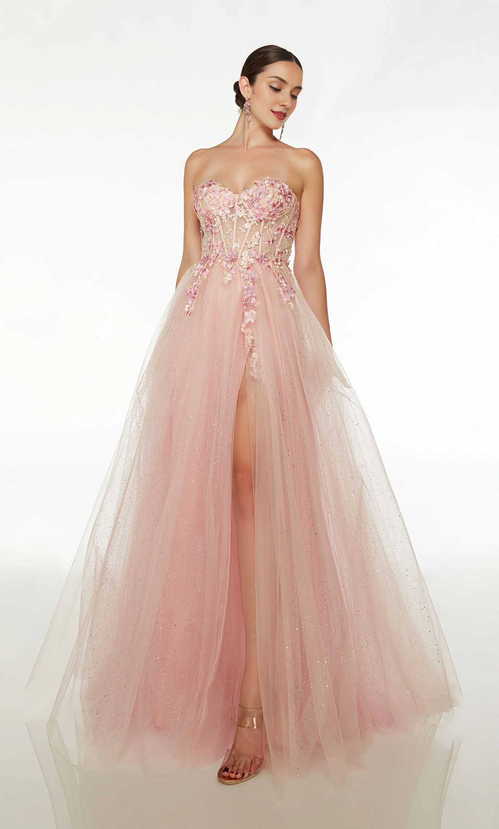 A-Line Strapless Chiffon Lace-Up Back Applique Evening Gown - Chloe Dress