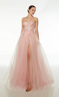 A-Line Strapless Chiffon Lace-Up Back Applique Evening Gown - Chloe Dress