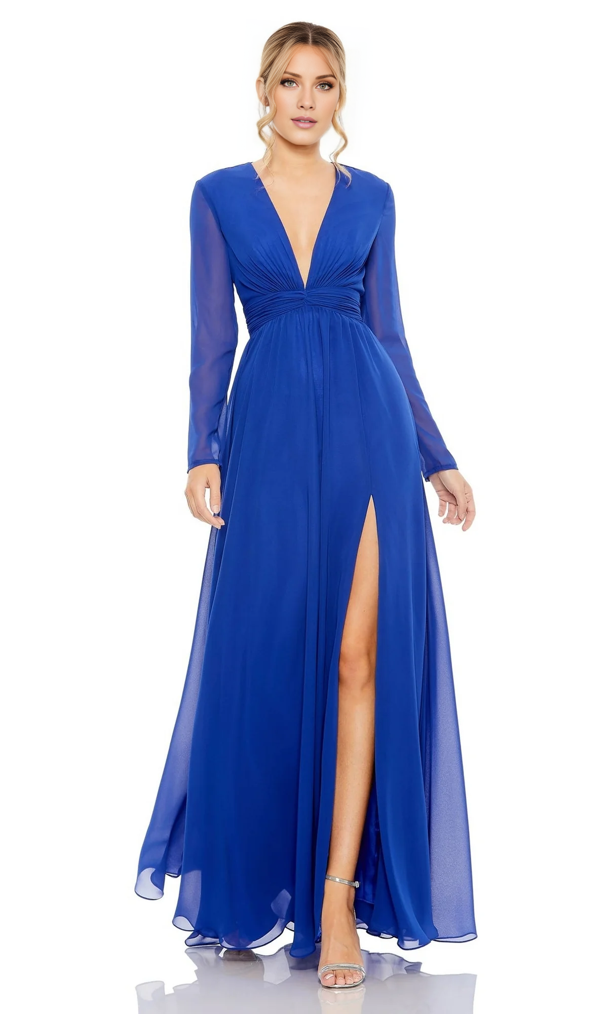 V-Neck Long Sleeve High Slit Floor-Length Evening Dress - Chloe Dress