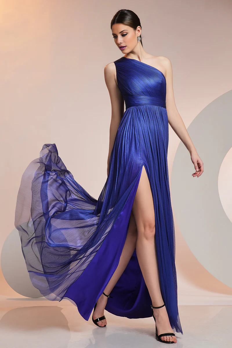 One-Shoulder Chiffon High Slit Floor-Length Evening Gown - Chloe Dress