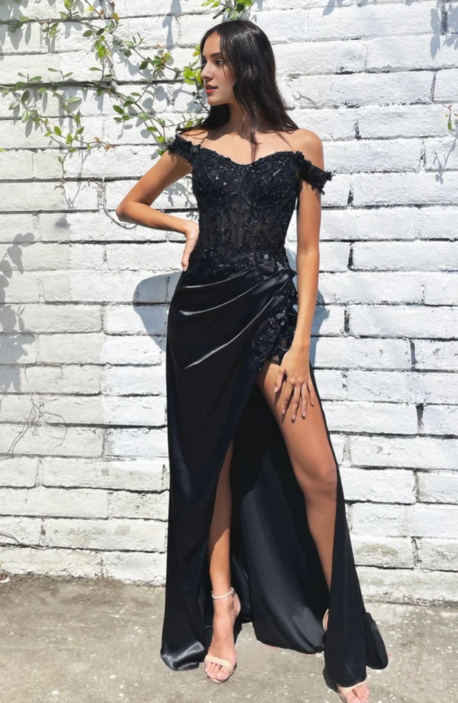 Black Off-Shoulder Evening Gown - Chloe Dress
