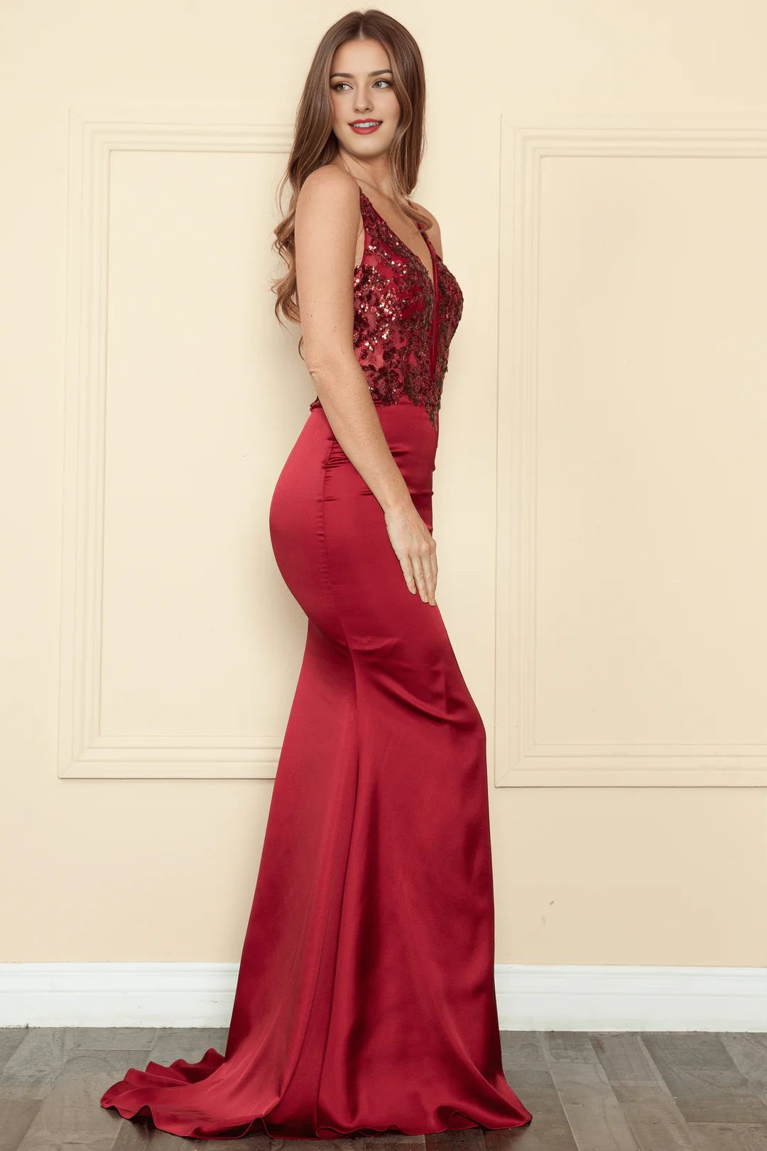 Satin Long Sleeve High Slit Dress - Chloe Dress