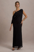 Black V-Neck Chiffon Floor-Length Evening Dress - Chloe Dress