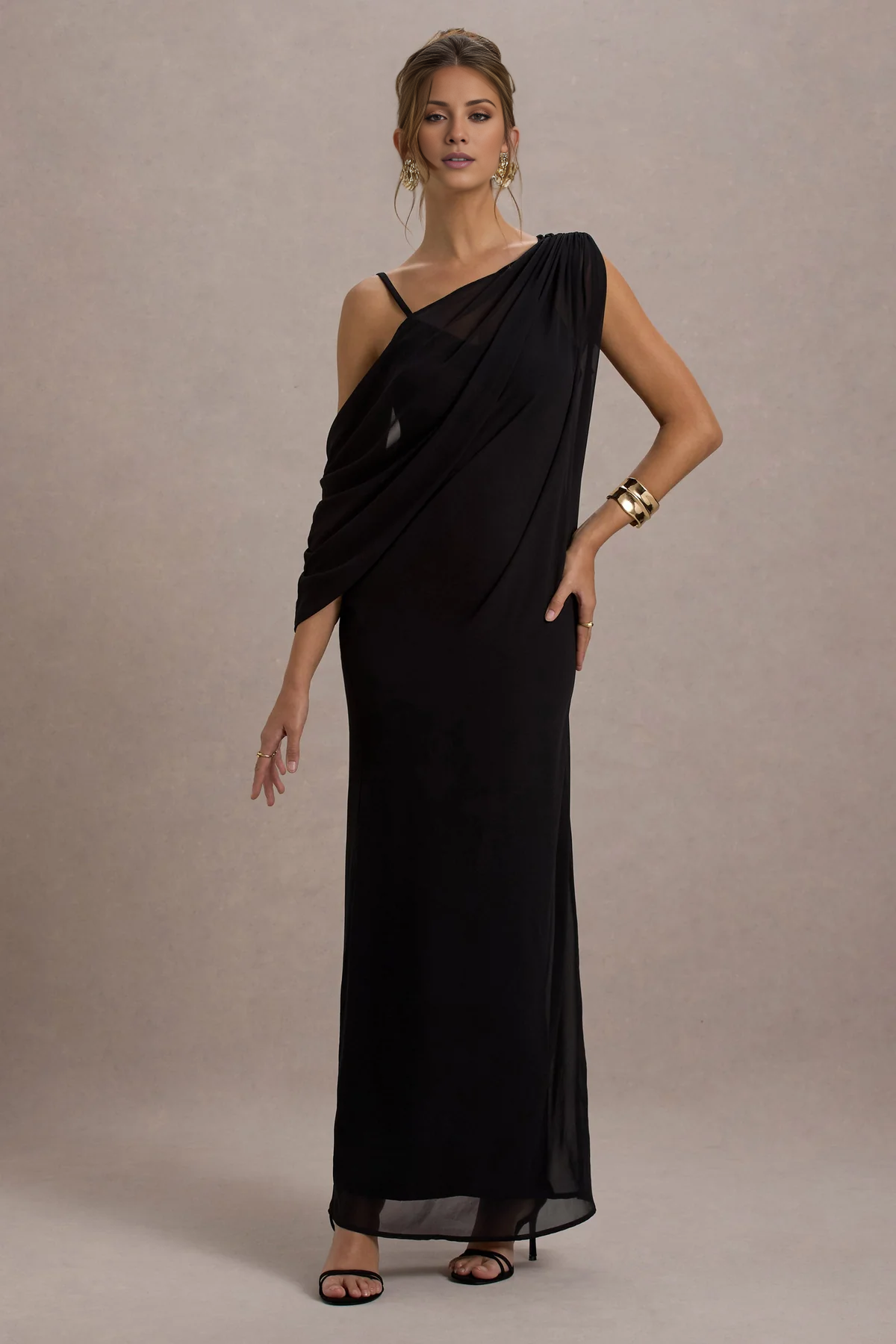 Black V-Neck Chiffon Floor-Length Evening Dress - Chloe Dress