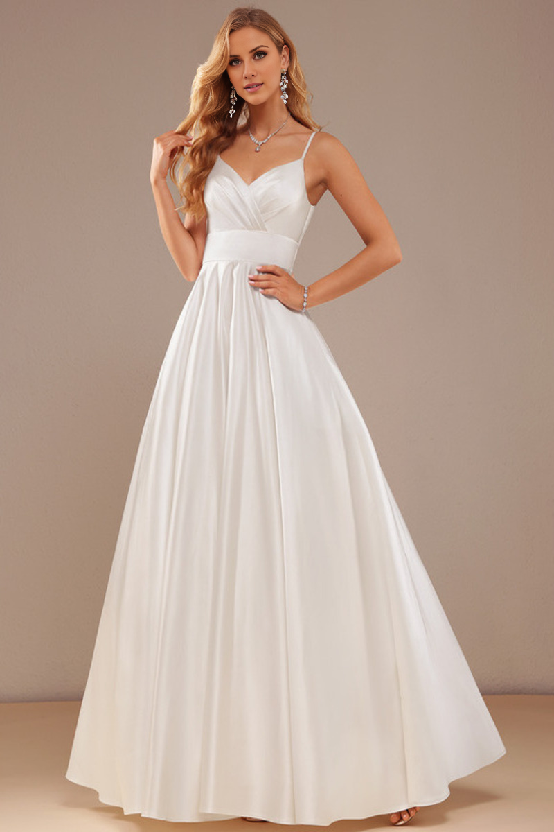 Princess V-Neck Satin Sleeveless Floor-Length Wedding Dress - Chloe Dress