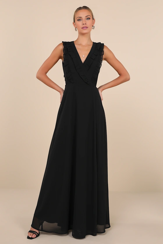 A-Line V-Neck Sleeveless Ruffled Floor-Length Evening Dress - Chloe Dress