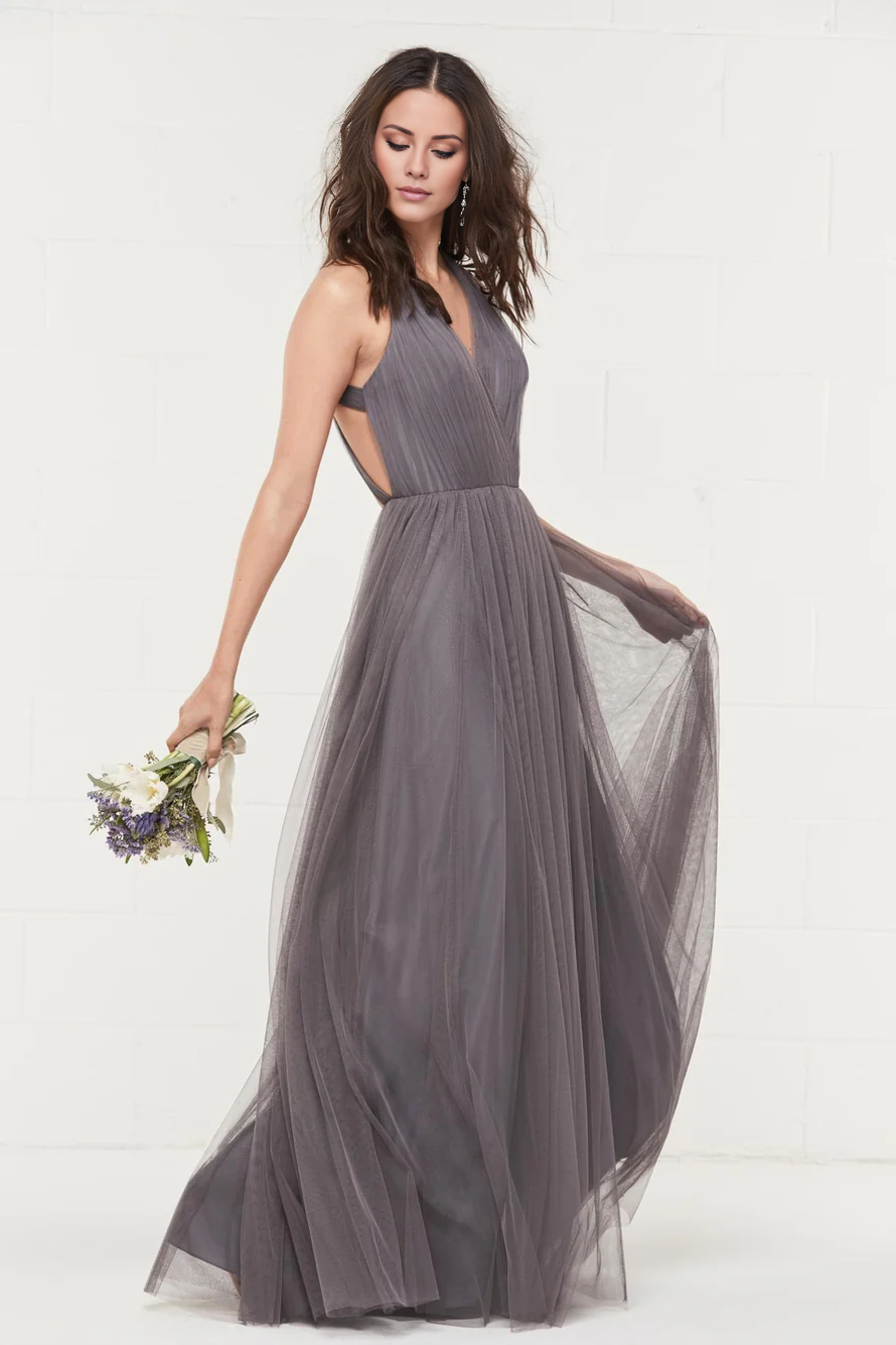 Off-Shoulder Chiffon Sleeveless Backless Pleated Floor-Length Prom Dress - Chloe Dress