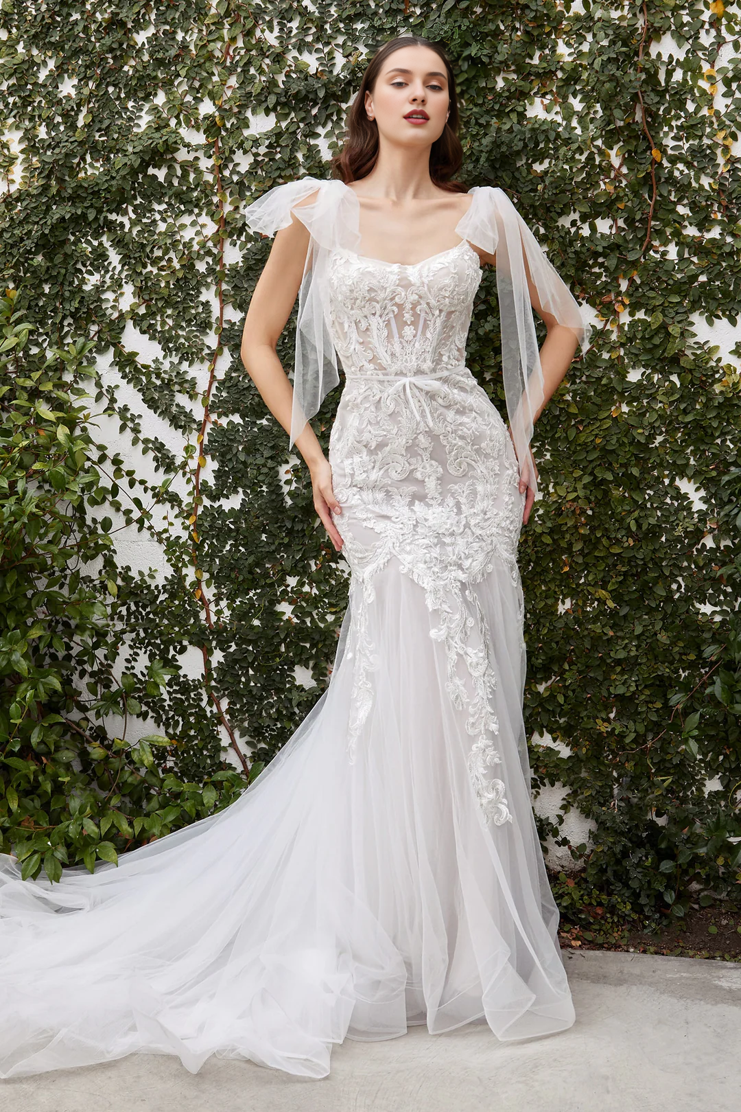 White Lace Long Sleeve Applique Wedding Dress - Chloe Dress