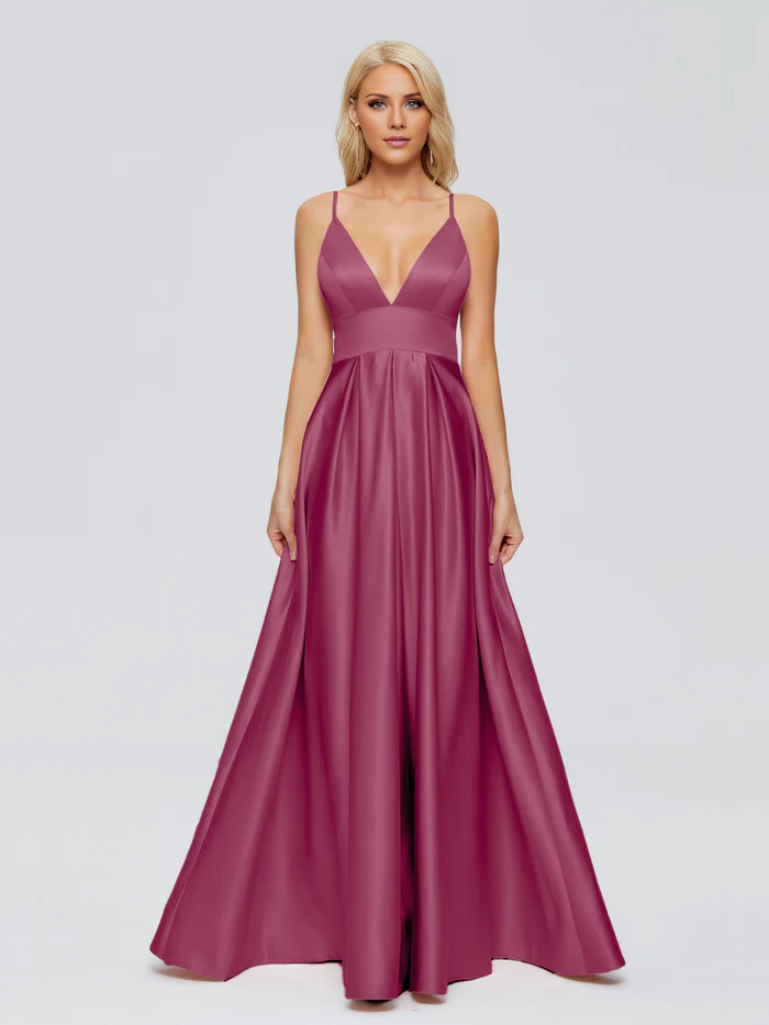 V-Neck Satin Floor-Length Wedding Dress - Chloe Dress