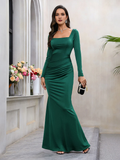 Mermaid Square Neck Long Sleeve Floor-Length Evening Gown - Chloe Dress