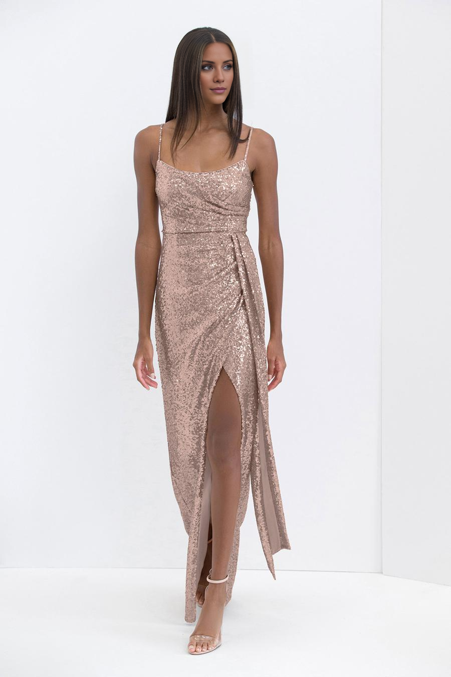 Square Neck Sequin High Slit Floor-Length Evening Dress - Chloe Dress
