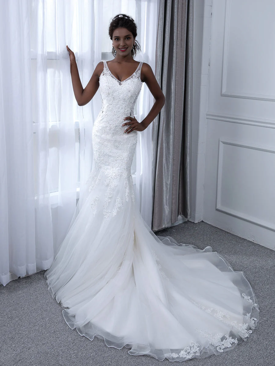 V-Neck Sequin Sleeveless Beaded Wedding Dress - Chloe Dress
