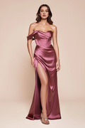 One-Shoulder Satin Lace-Up Back Evening Dress - Chloe Dress