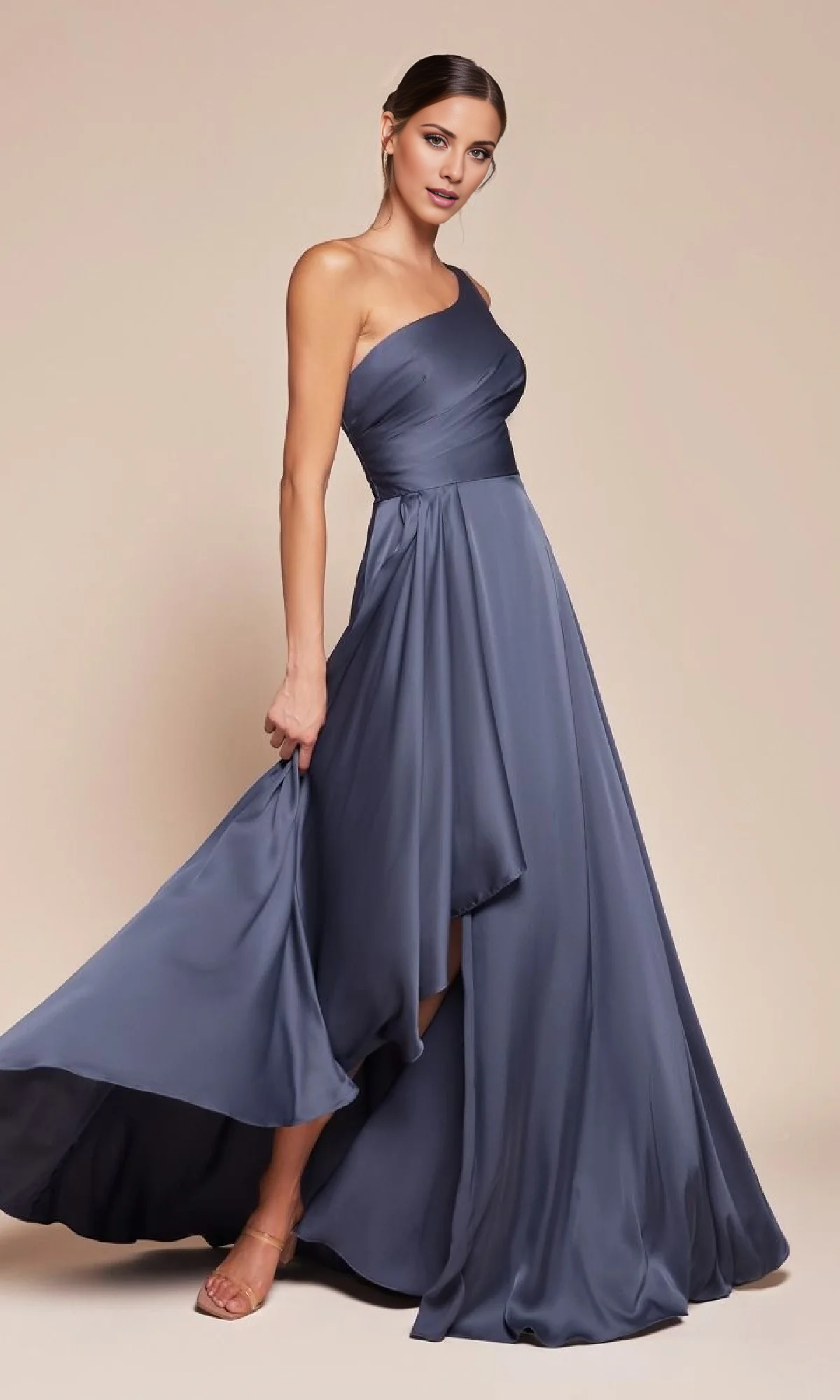 A-Line Satin High Slit Floor-Length Evening Dress - Chloe Dress