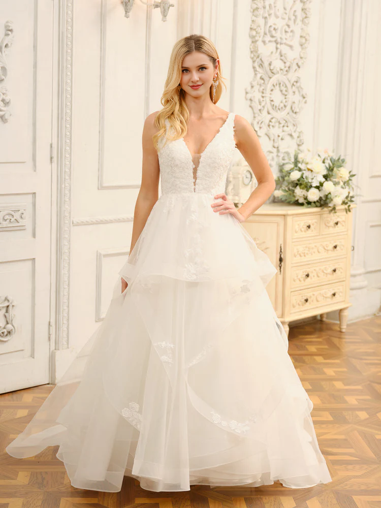 Ball Gown V-Neck Sleeveless Applique Wedding Gown - Chloe Dress