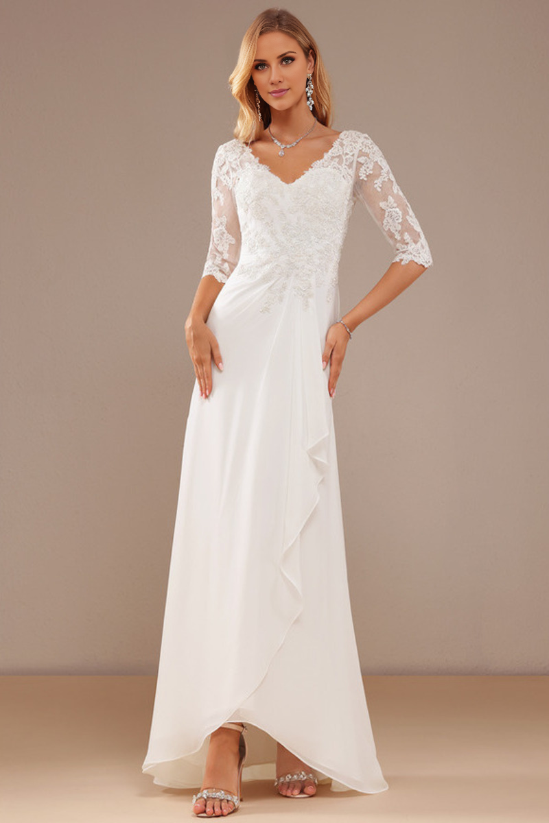 A-Line V-Neck Chiffon Asymmetric Wedding Dress - Chloe Dress