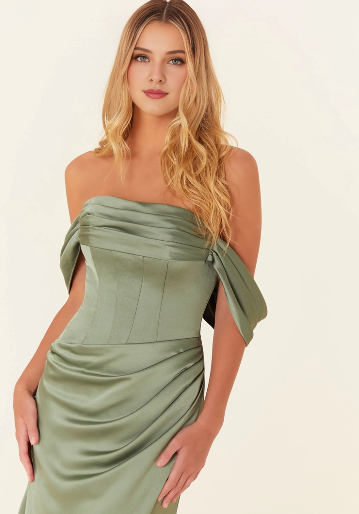 Satin Lace-Up Back Draped Wedding Dress - Chloe Dress