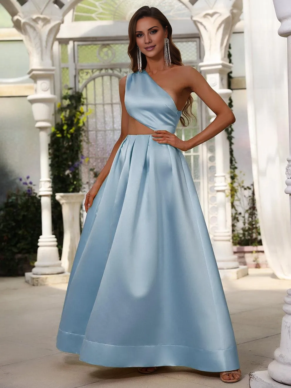 One-Shoulder Satin Floor-Length Formal Dress - Chloe Dress