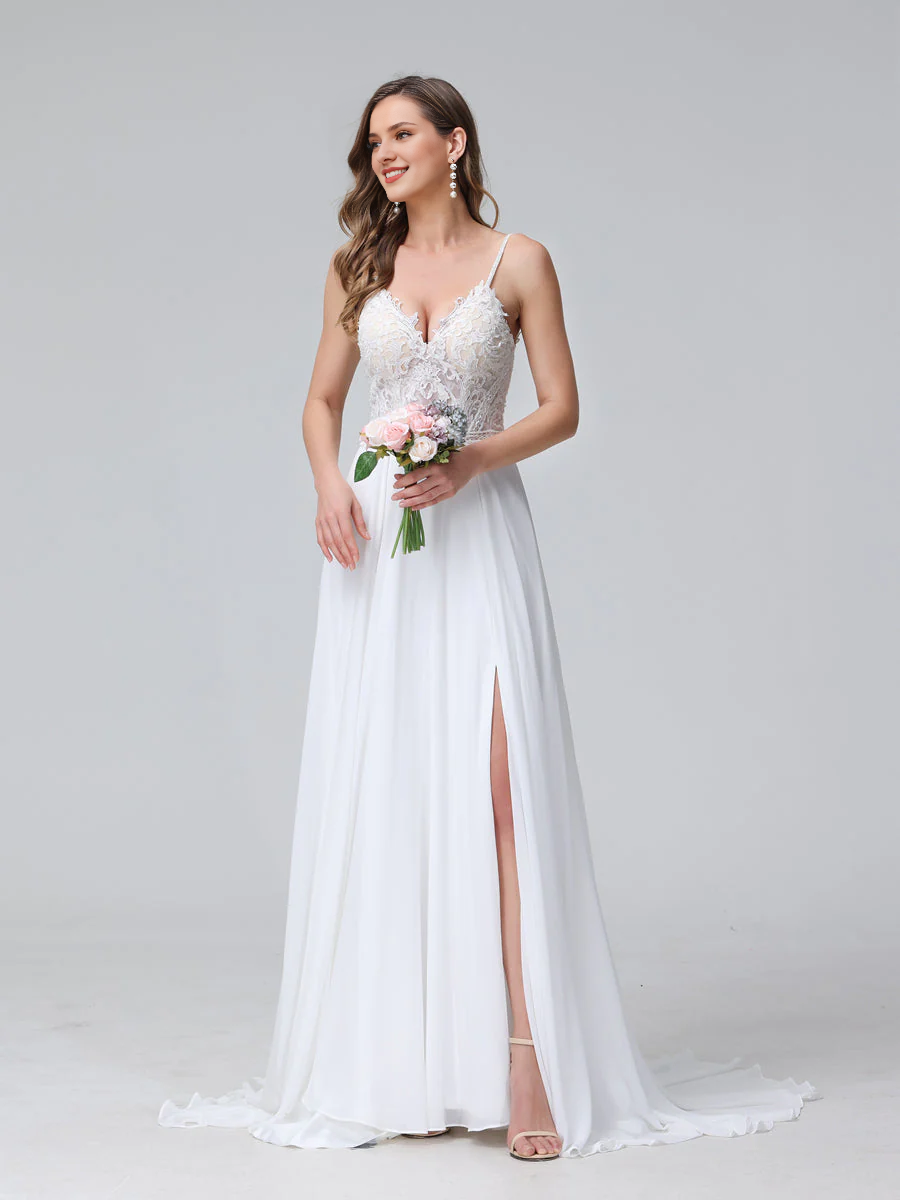 A-Line V-Neck Chiffon Sleeveless Wedding Dress - Chloe Dress