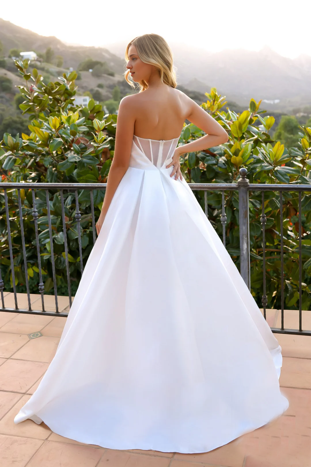 A-Line Strapless Lace-Up Back High Slit Wedding Dress - Chloe Dress