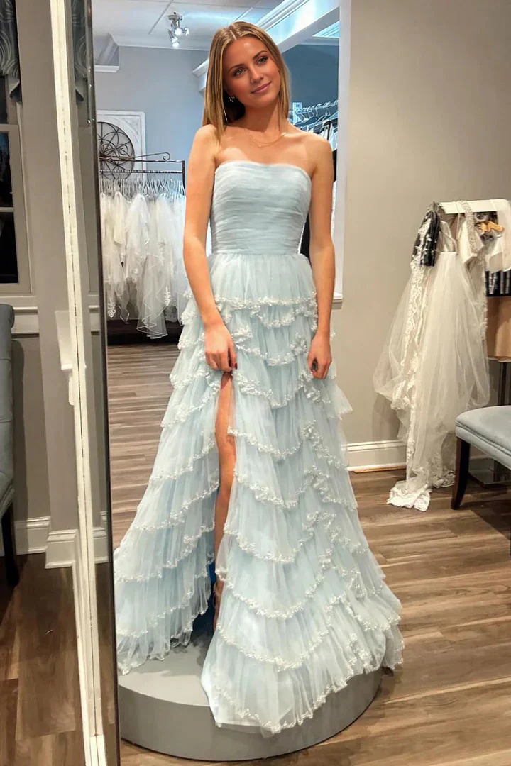 Light Blue A-Line Off-Shoulder Sequin Dress - Chloe Dress
