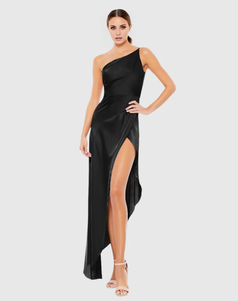 One-Shoulder Satin Sleeveless High Slit Floor-Length Evening Dress - Chloe Dress