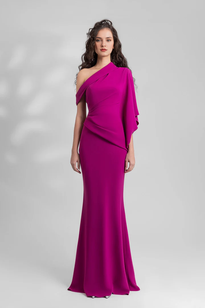 Pink Mermaid One-Shoulder Chiffon Sleeveless Floor-Length Evening Gown - Chloe Dress