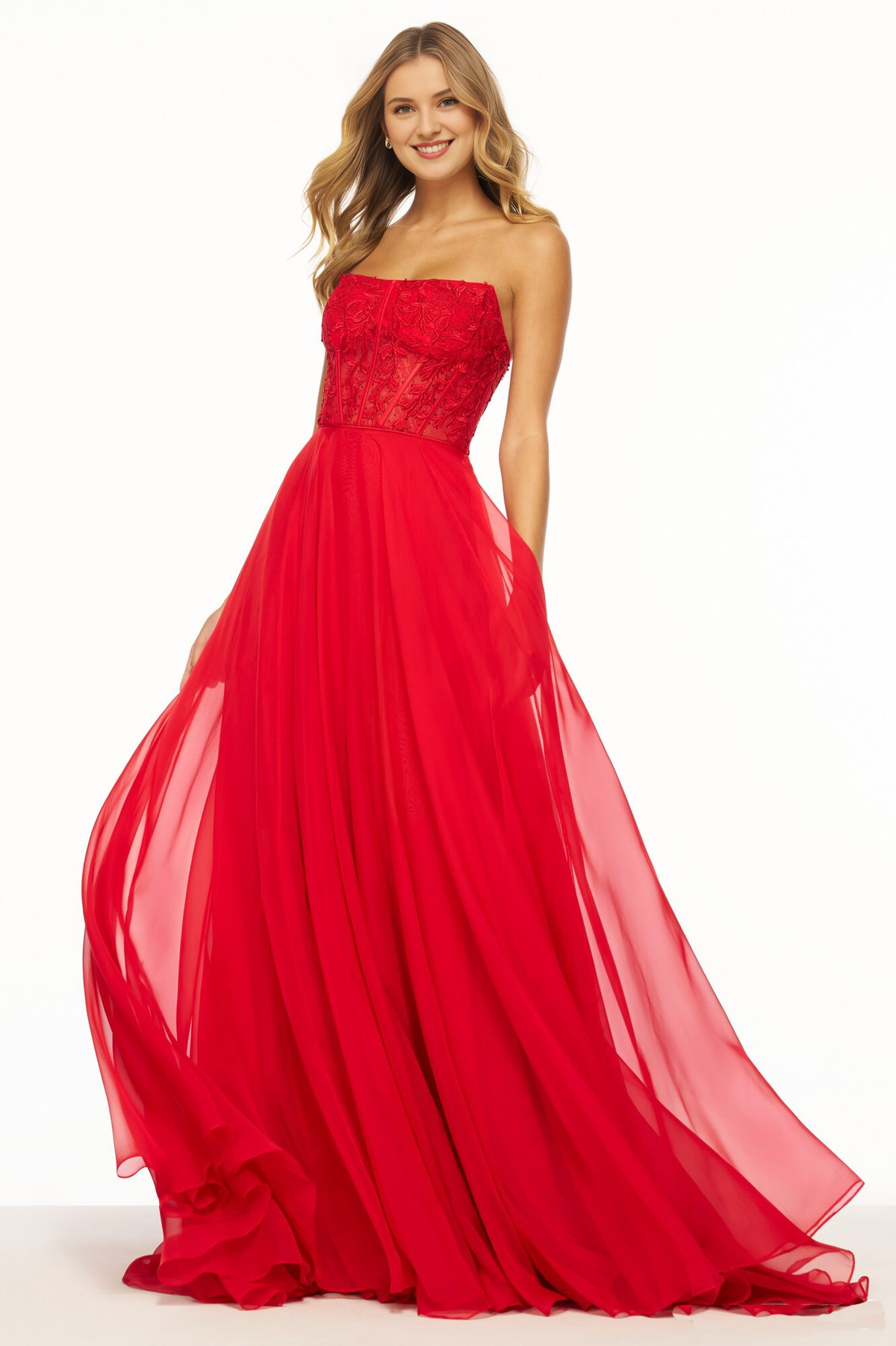 Strapless Chiffon Lace-Up Back Floor-Length Prom Dress - Chloe Dress