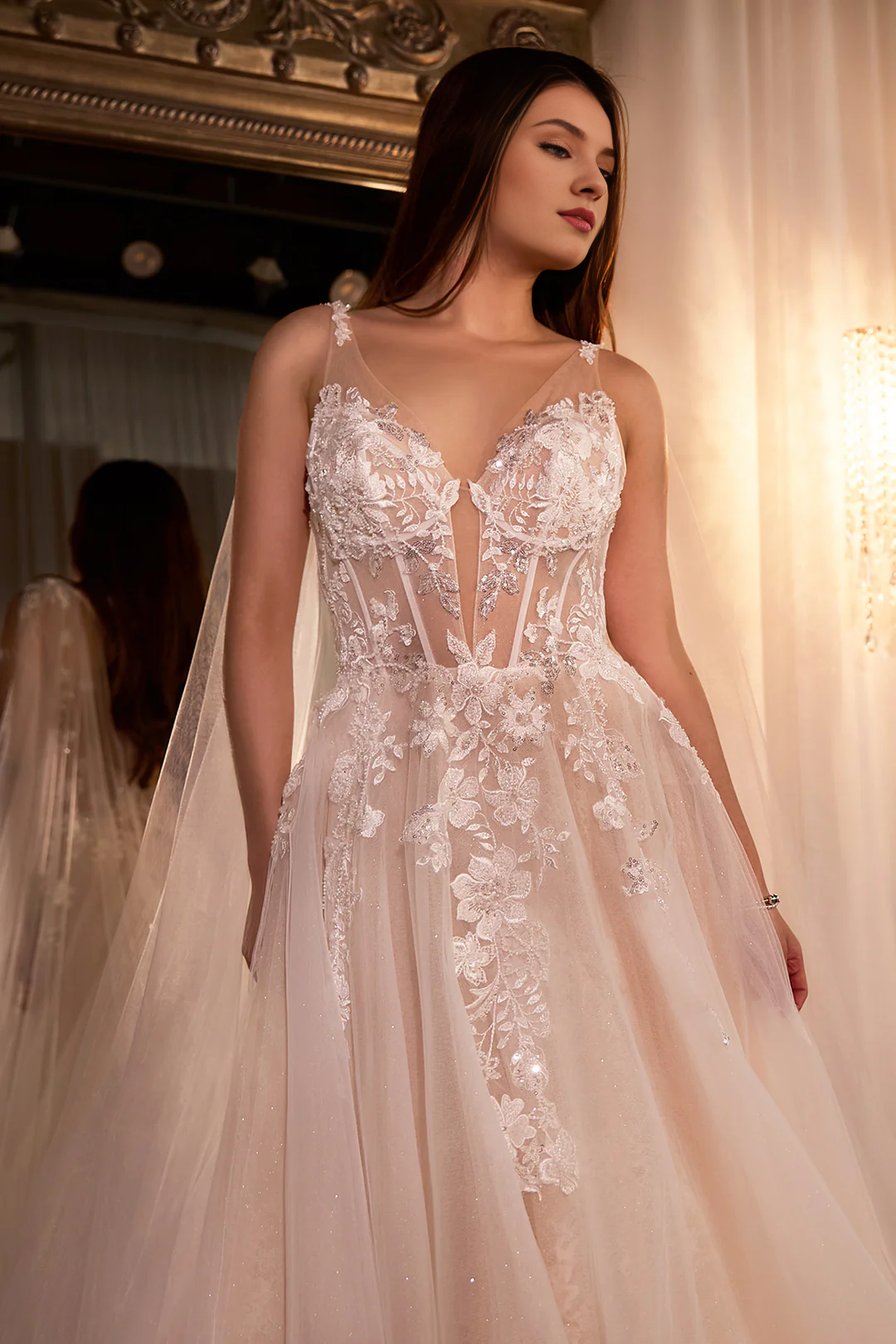 Lace Long Sleeve Applique Wedding Dress - Chloe Dress