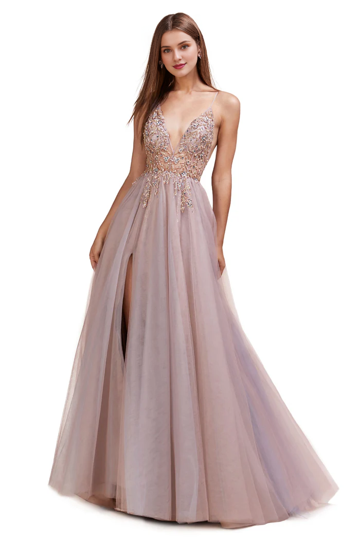 A-Line V-Neck Chiffon Embroidered Prom Dress - Chloe Dress