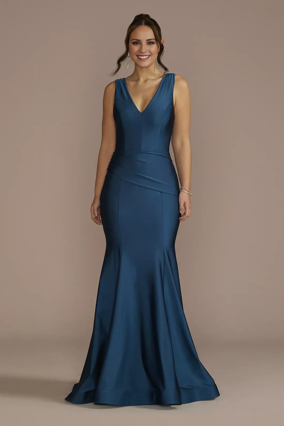 Mermaid Plunging Satin Draped Prom Dress - Chloe Dress