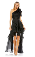 One-Shoulder Lace-Up Back Ruffled Floor-Length Evening Dress - Chloe Dress