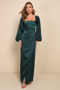 Square Neck Long Sleeve Backless High Slit Floor-Length Evening Dress - Chloe Dress