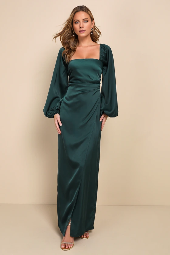Square Neck Long Sleeve Backless High Slit Floor-Length Evening Dress - Chloe Dress