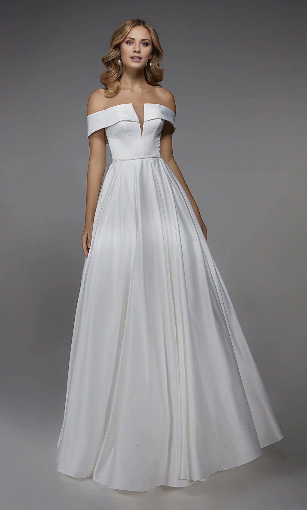 A-Line Off-Shoulder Satin Backless Floor-Length Wedding Dress - Chloe Dress
