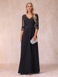 A-Line V-Neck Three-Quarter Sleeve Formal Dress - Chloe Dress