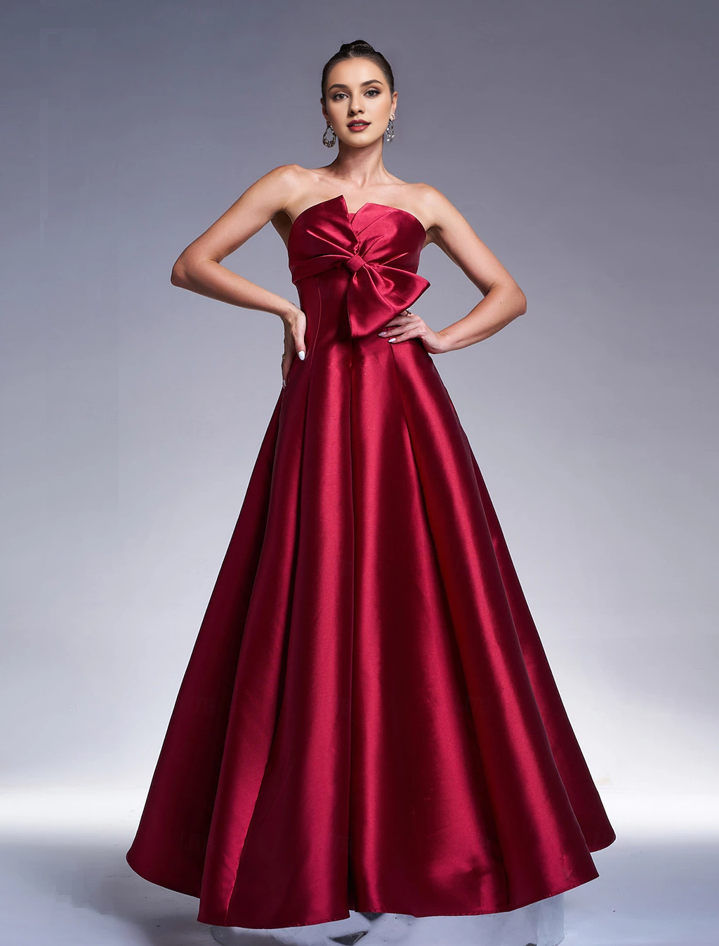 A-Line Strapless Satin Long Sleeve Floor-Length Evening Gown - Chloe Dress