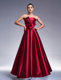 A-Line Strapless Satin Long Sleeve Floor-Length Evening Gown - Chloe Dress