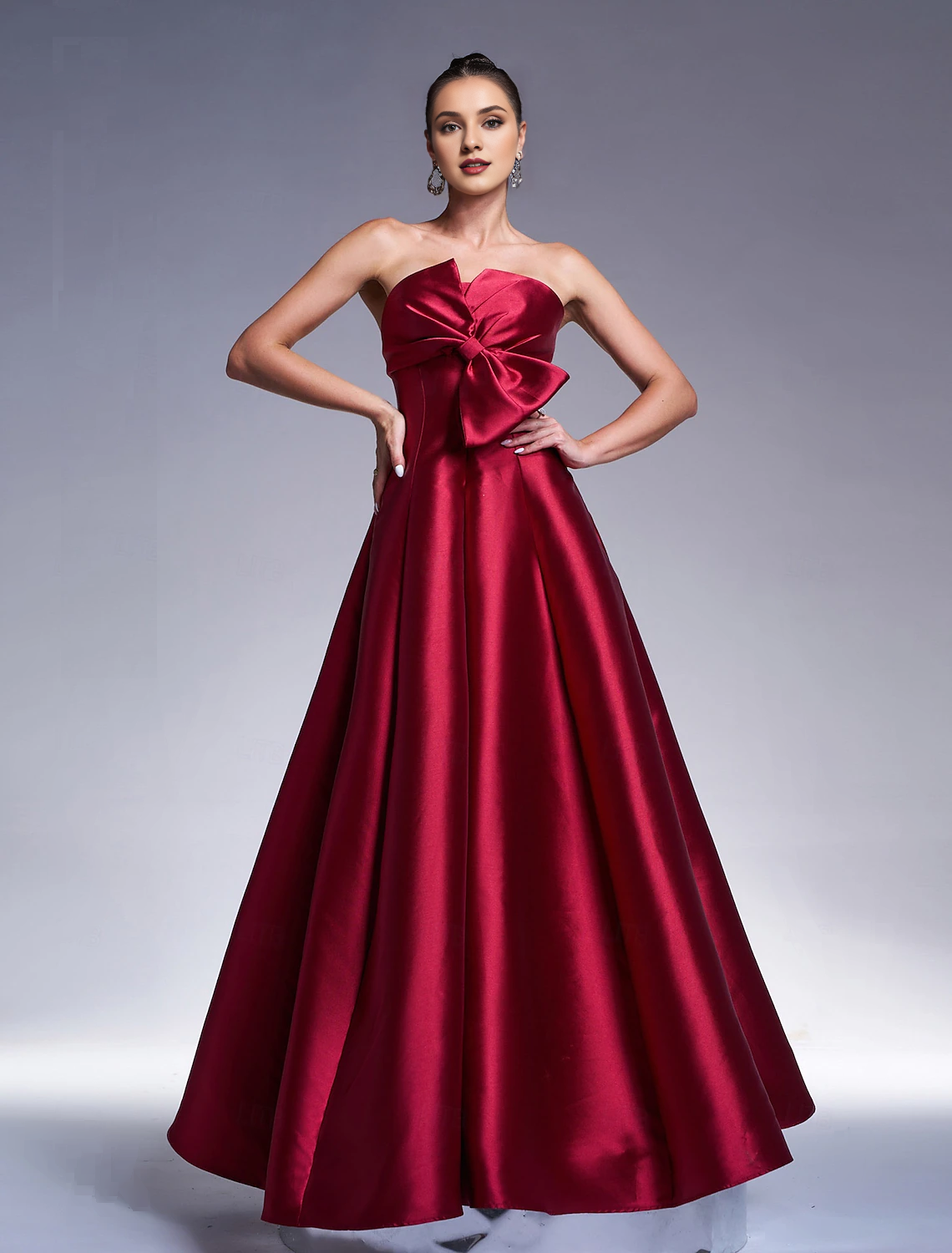 A-Line Strapless Satin Long Sleeve Floor-Length Evening Gown - Chloe Dress
