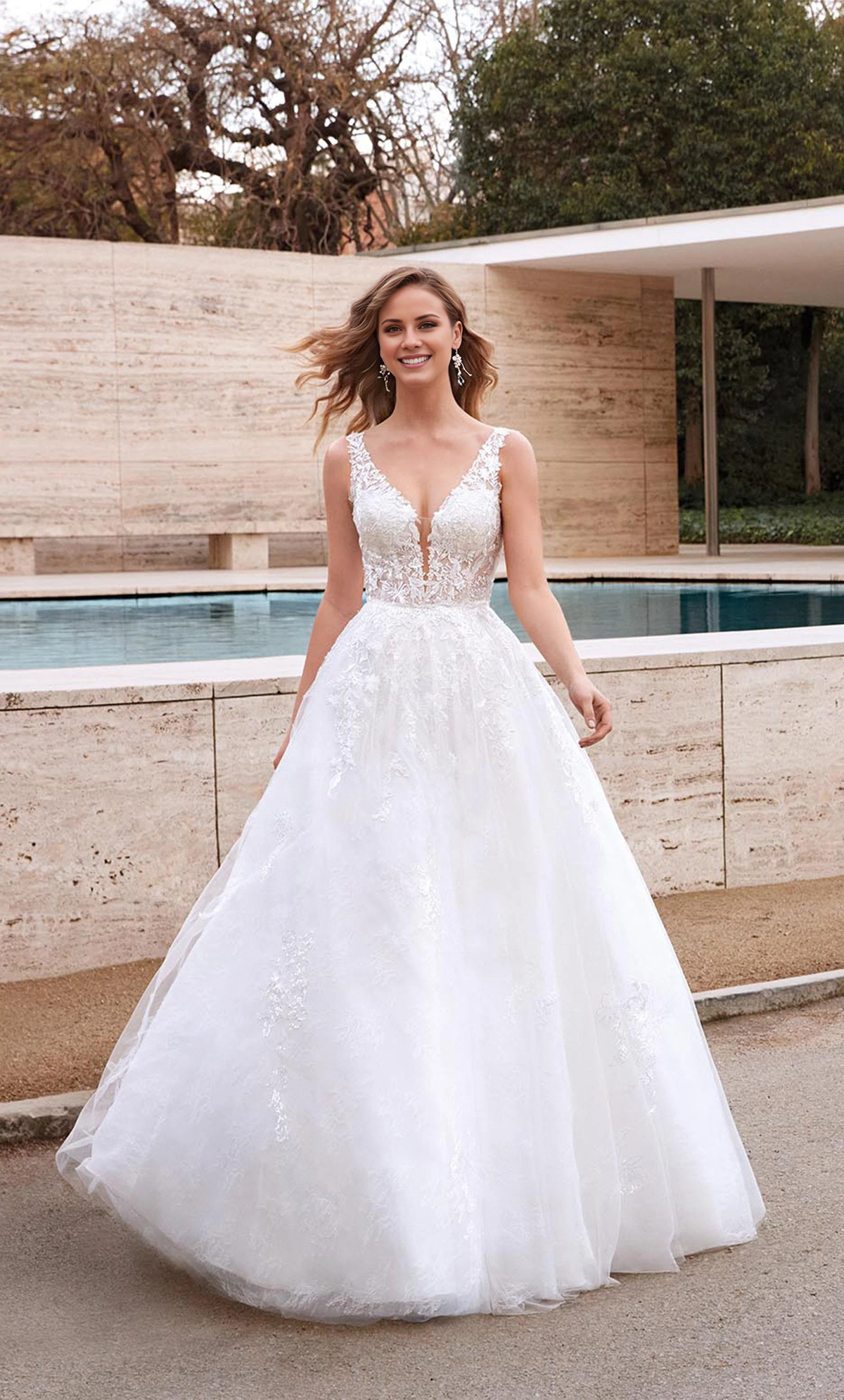 V-Neck Chiffon Backless Floor-Length Wedding Dress - Chloe Dress