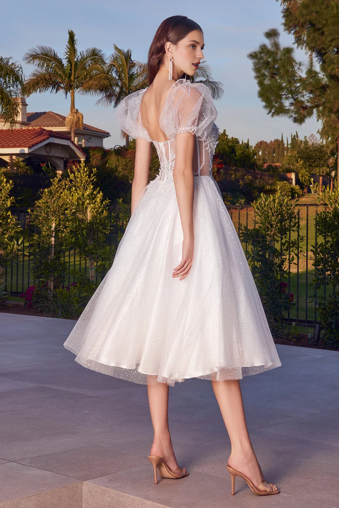 Brown Short Sleeve Mini Wedding Dress - Chloe Dress