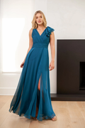 A-Line V-Neck Chiffon High Slit Evening Dress - Chloe Dress
