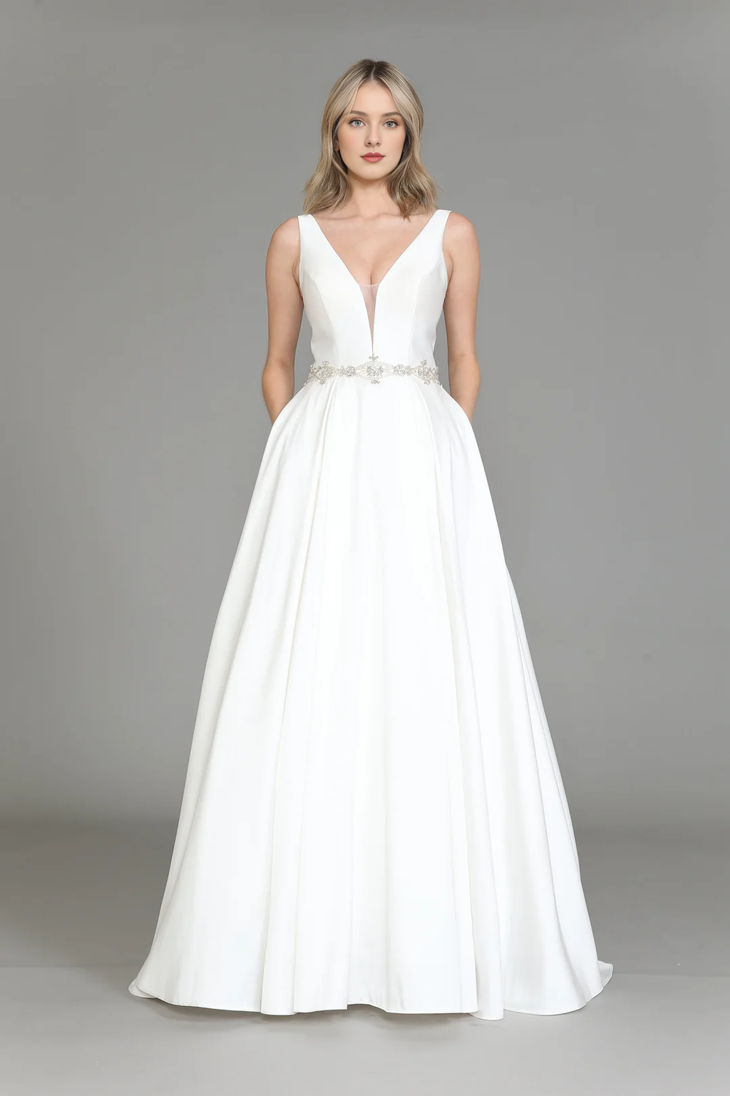 White Satin Long Sleeve Wedding Dress - Chloe Dress
