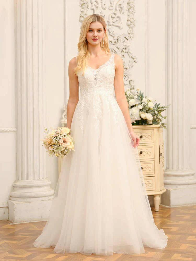 A-Line V-Neck Sleeveless Wedding Dress - Chloe Dress