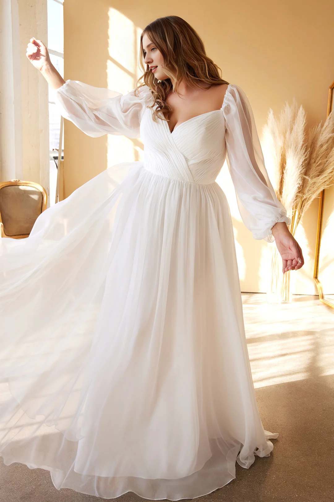 Chiffon Long Sleeve Wedding Dress - Chloe Dress
