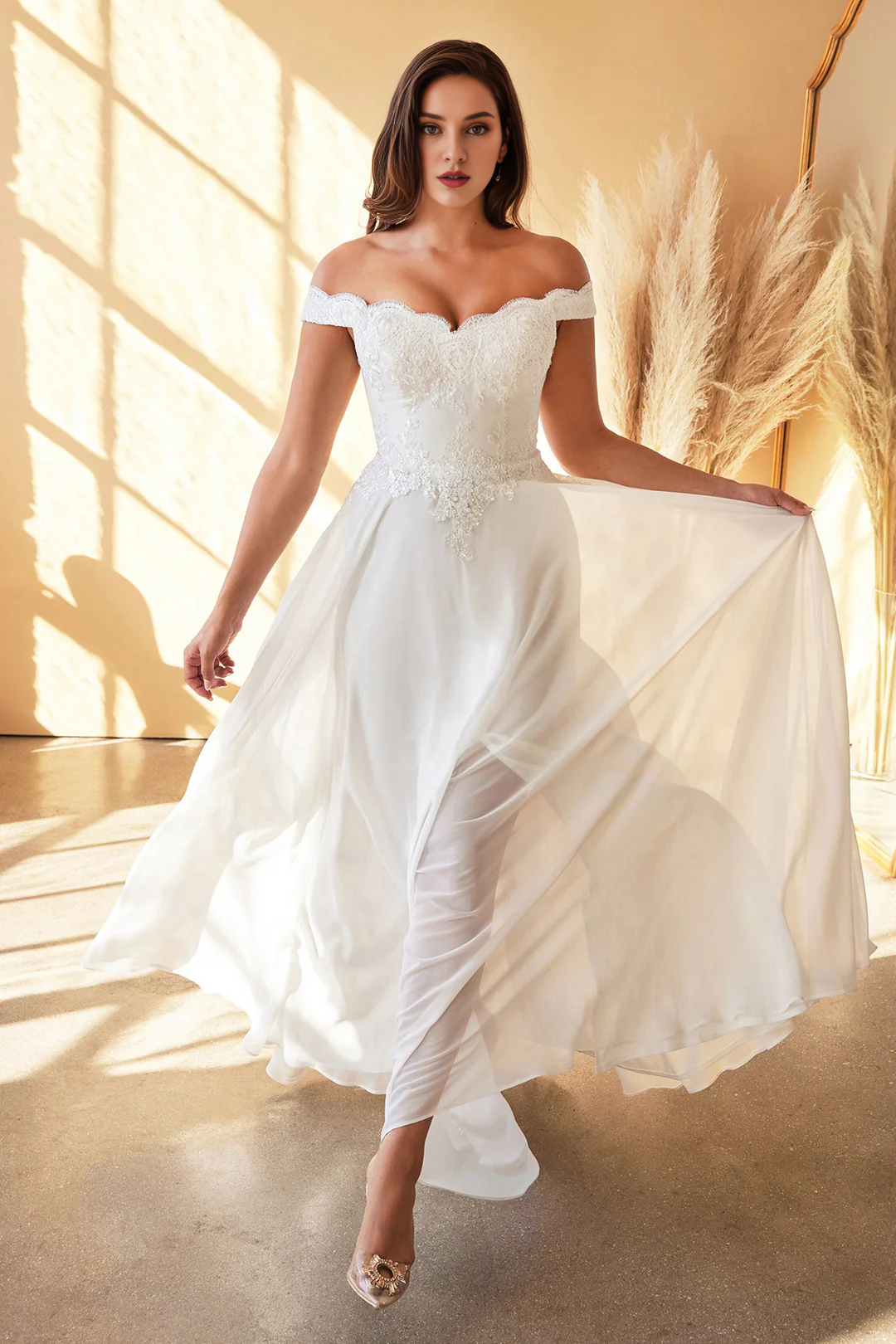 White Off-Shoulder Wedding Dress - Chloe Dress