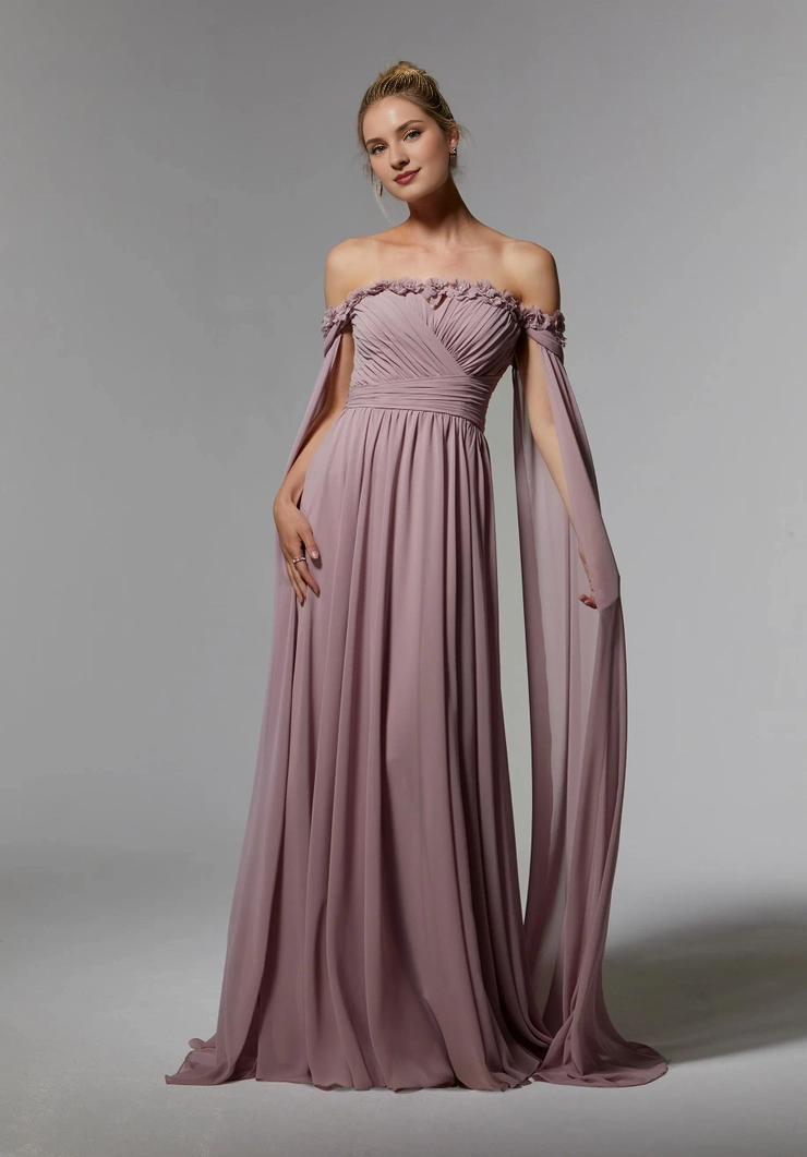 Off-Shoulder Chiffon Lace-Up Back Pleated Evening Dress - Chloe Dress